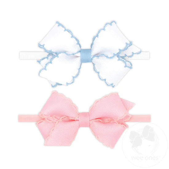 2 Pack Moonstitch Grosgrain Bows on Band, Light Blue and Pink - Magpies Paducah
