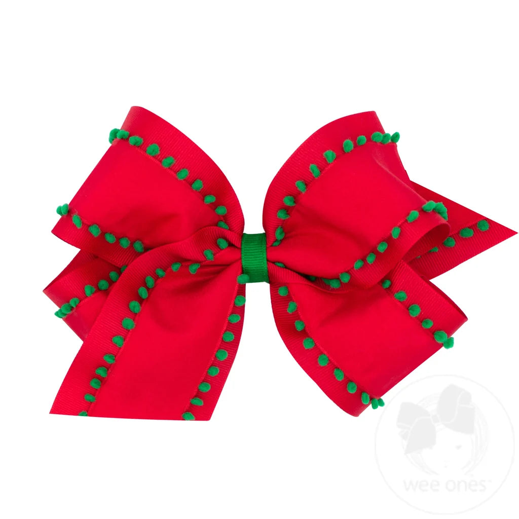 King Pom-Pom Overlay Bow, Red + Green - Magpies Paducah