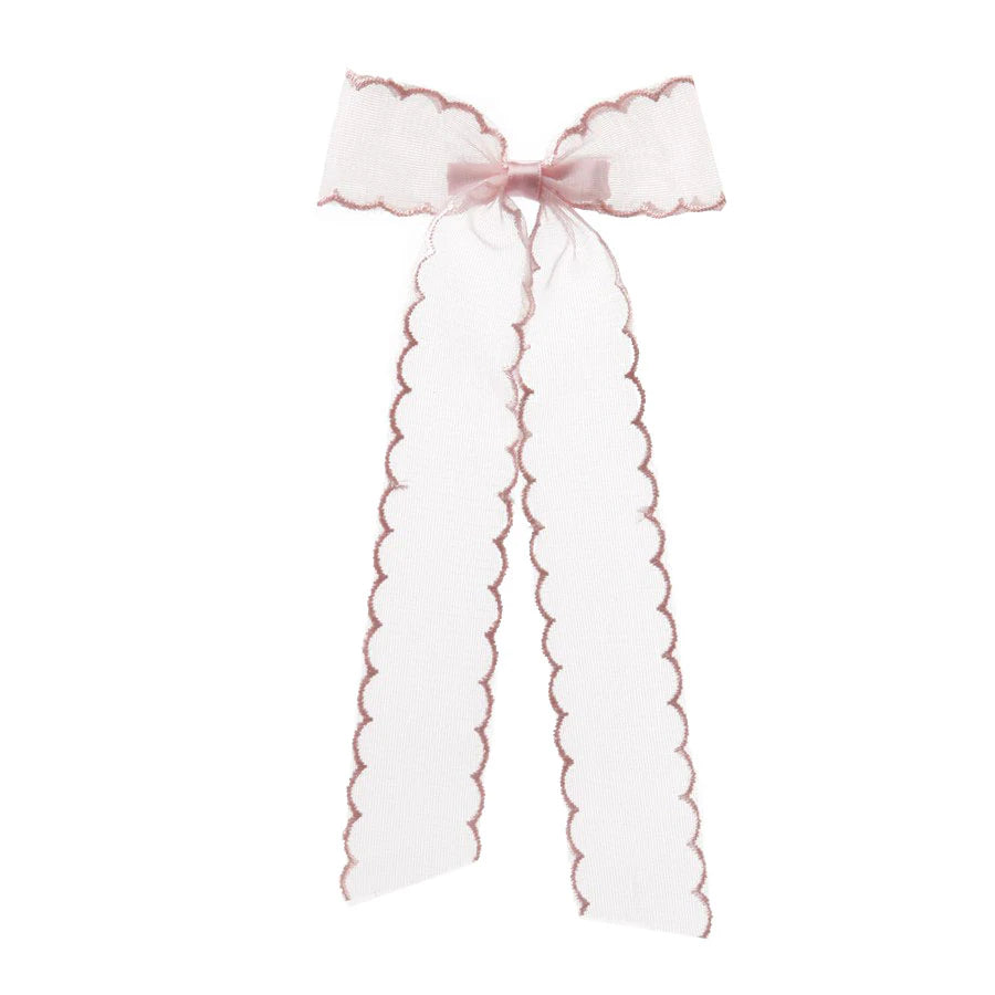 Medium Scallop Organza Bow w/ Tails, Light Pink - Magpies Paducah