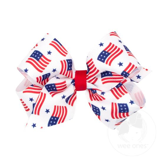 Medium Grosgrain Hair Bow, Patriotic - Magpies Paducah