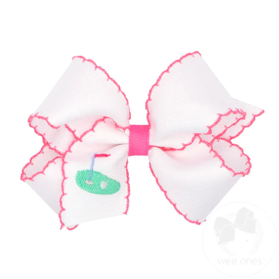 King Grosgrain Hair Bow with Moonstitch Edge, Golf Green - Magpies Paducah