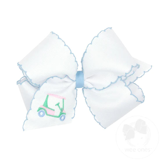 Medium Grosgrain Hair Bow with Moonstitch Edge, Golf Cart - Magpies Paducah