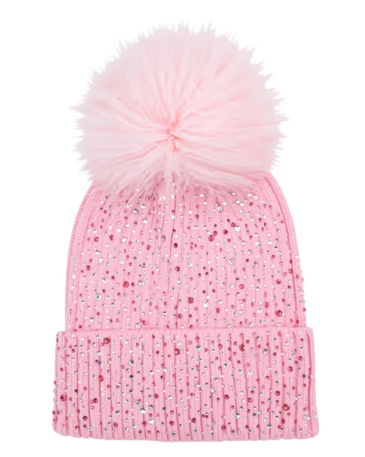 Pink Crystalized Pom Pom Beanie - Magpies Paducah
