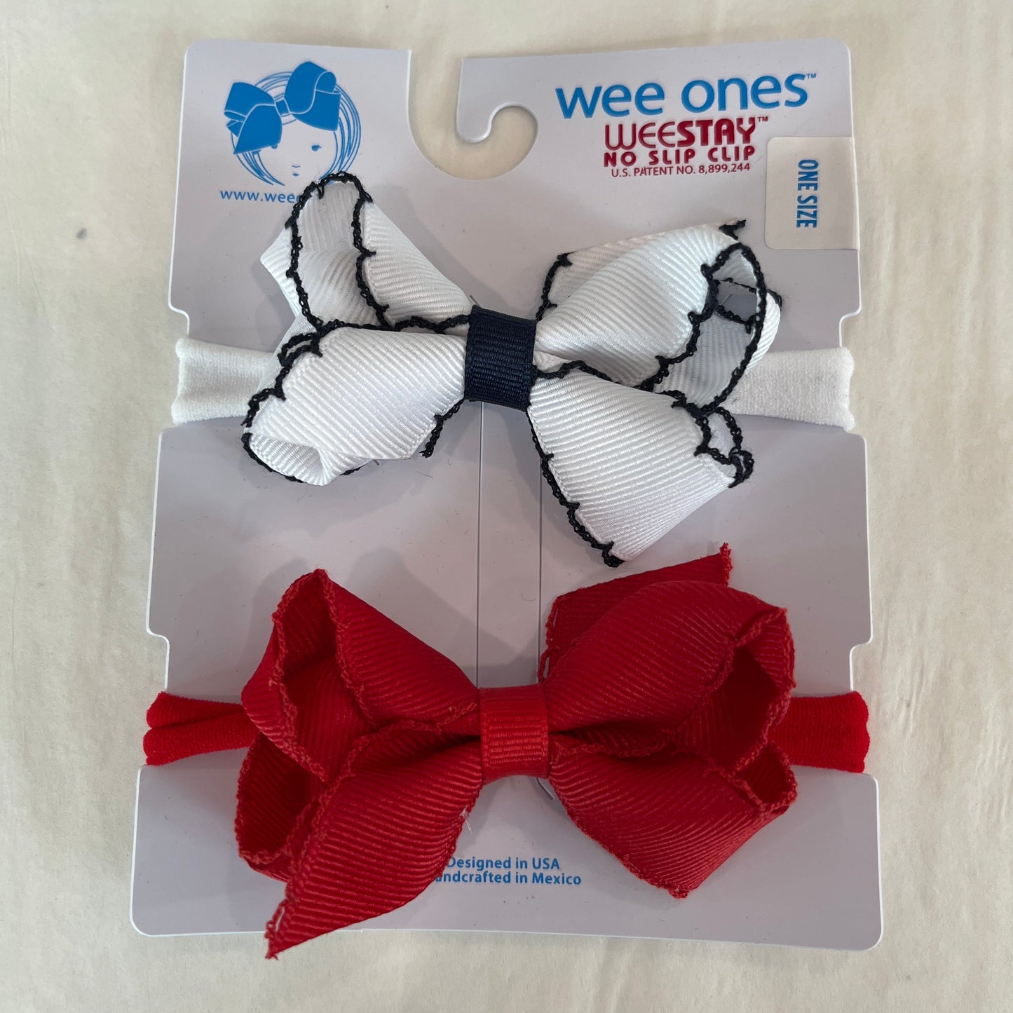 2 Pack Moonstitch Bows on Band | White/Navy & Red - Magpies Paducah