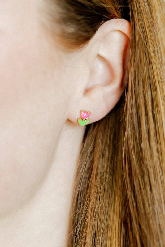 Screwback Stud Earrings - Tulip Pink - Magpies Paducah