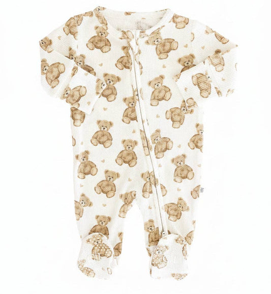 Beary Sweet Waffle Zipper Footie