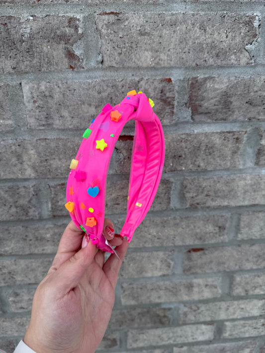 Neon Heart and Stars Charm Knot Headband - Magpies Paducah