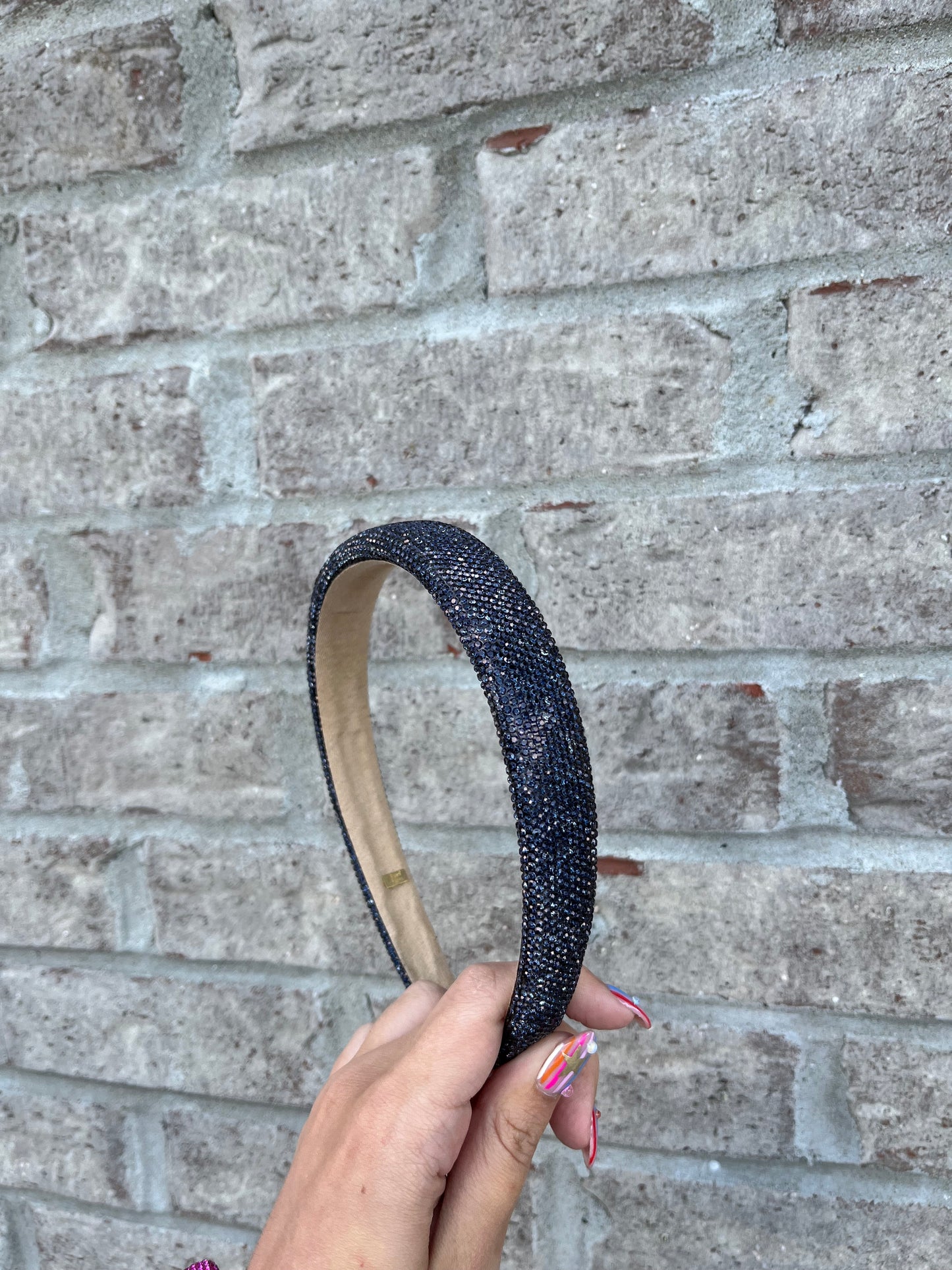 Thin Fully Crystallized Headband, Black