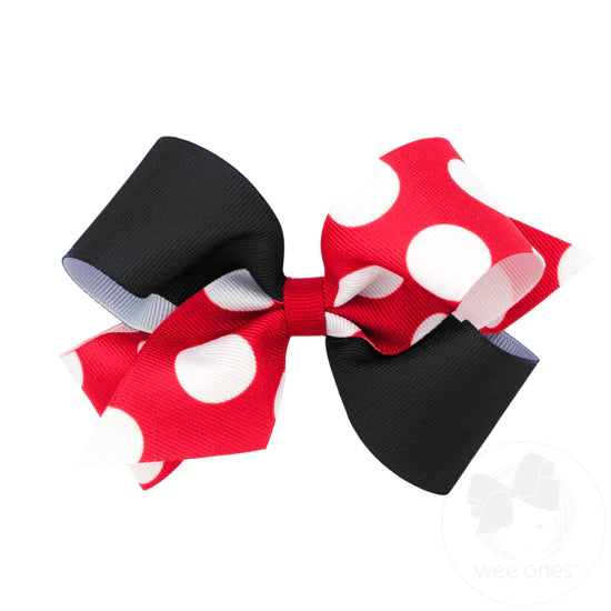 Medium Two-Tone Solid & Huge Dot Printed Grosgrain Hair Bow - Magpies Paducah