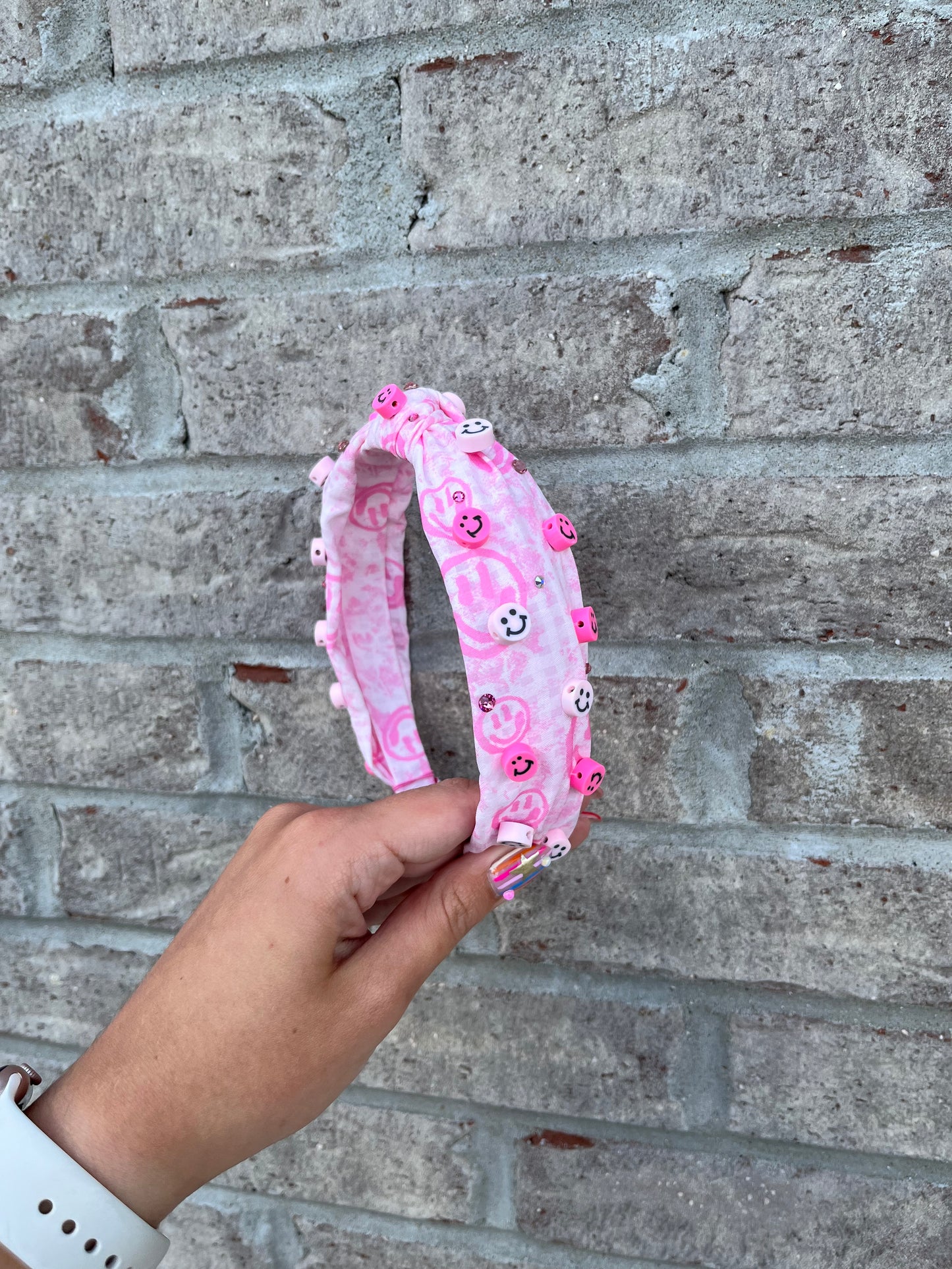Pink Smiley Charm Headband
