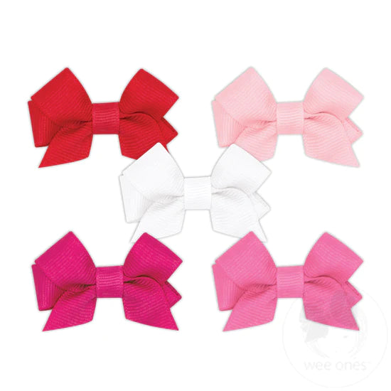 Five Pack Tiny Front-tail Grosgrain Bows, Pink - Magpies Paducah