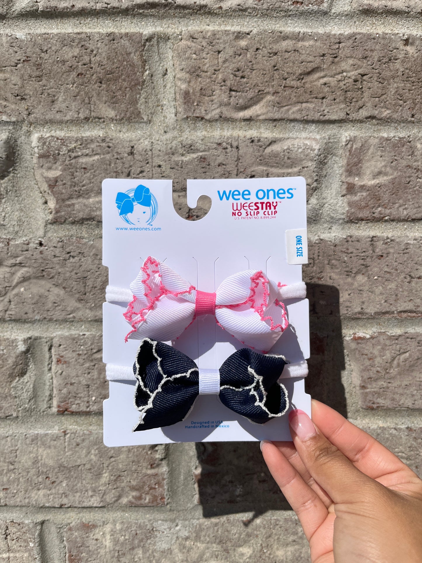 2 Pack Moonstitch Bows on Band | White/Pink & Navy - Magpies Paducah