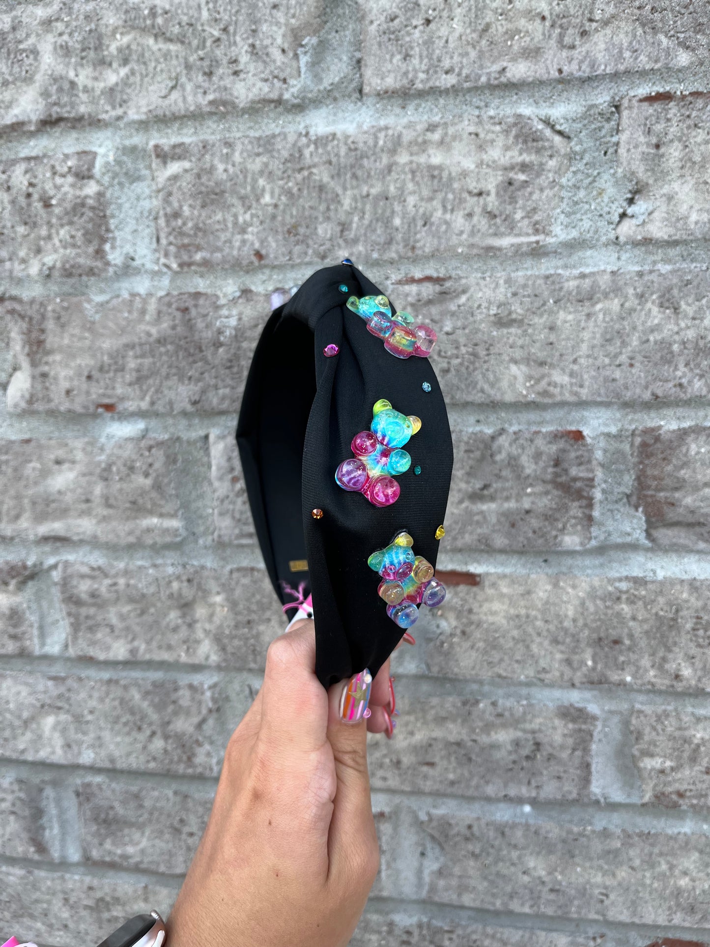 Black Tie-Dye Gummy Bear Knot Headband