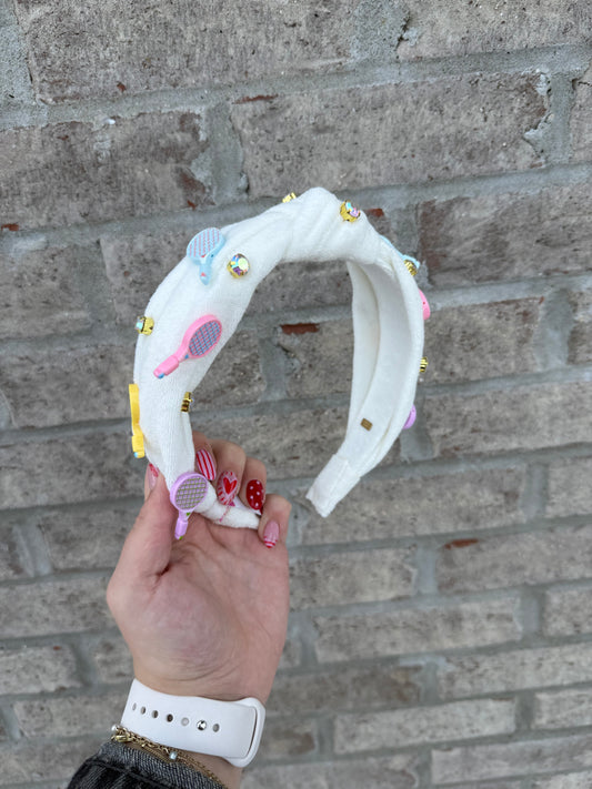 Tennis Terry Knot Headband, White