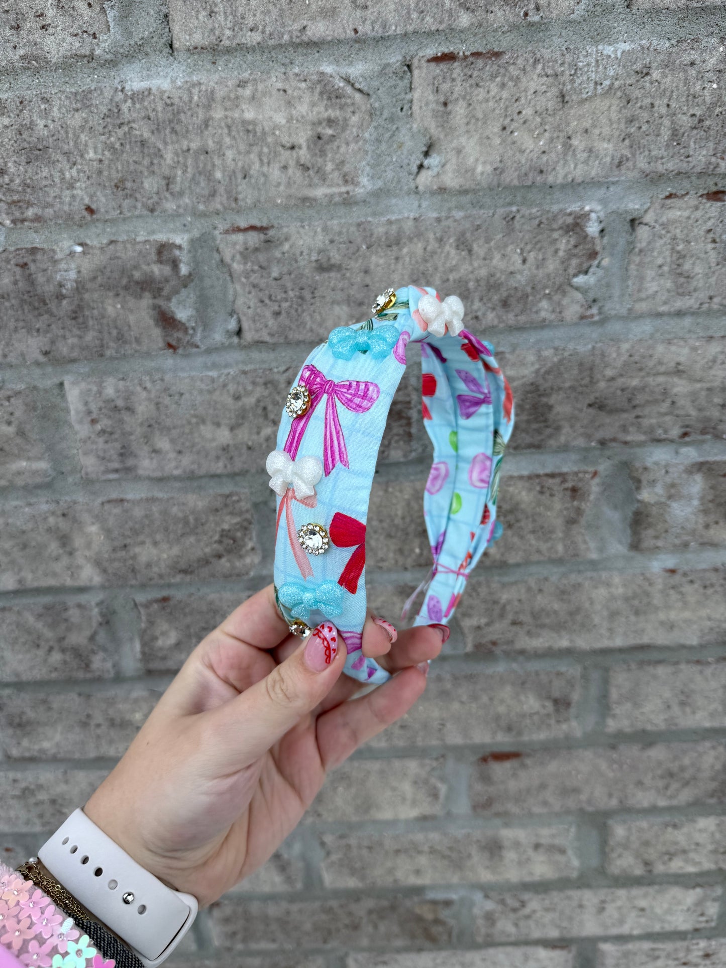 All Over Bow Charm Knot Headband, Light Blue - Magpies Paducah