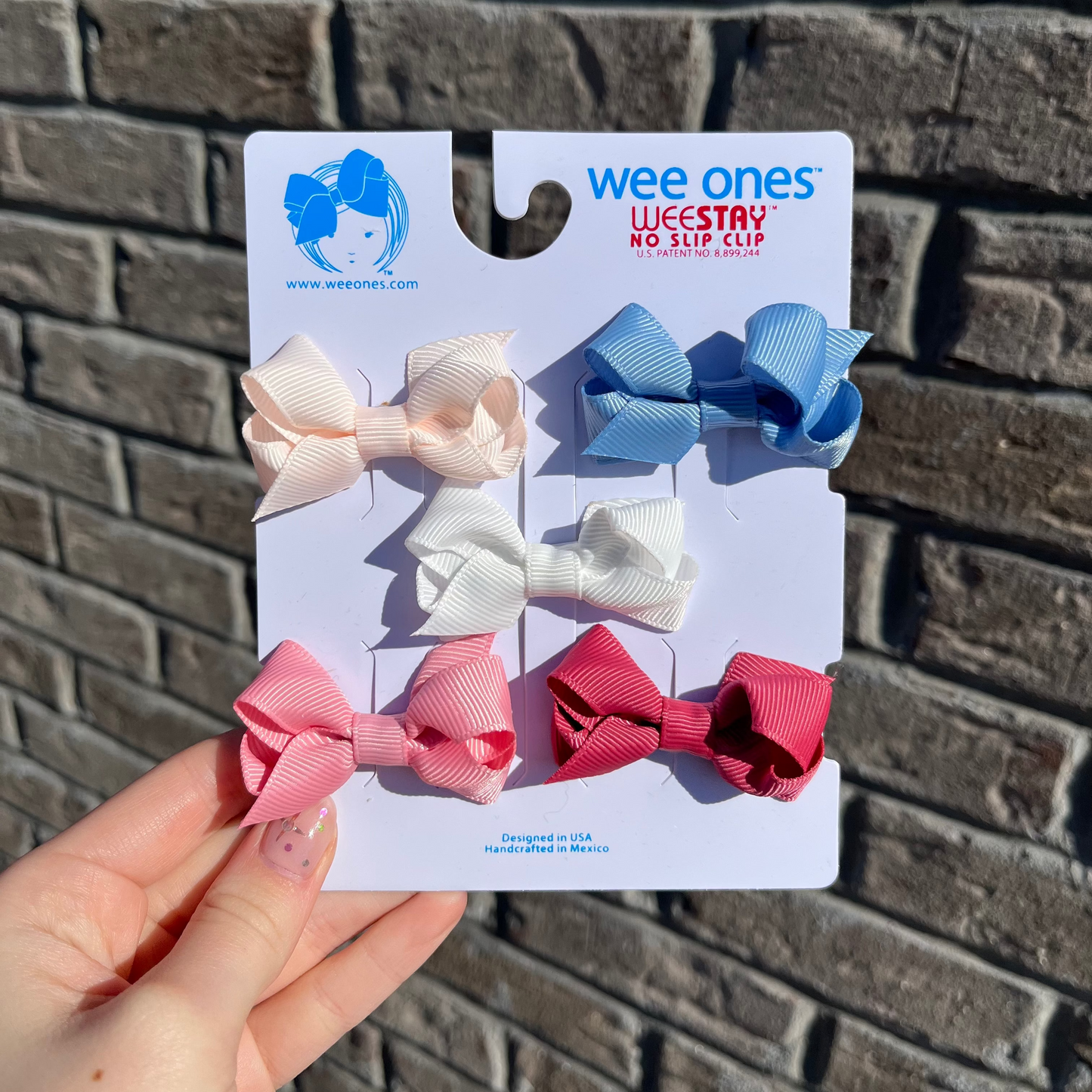 5 Pack Tiny Grosgrain Bows, Soft Pink/Blue - Magpies Paducah