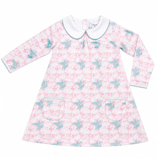 Long Sleeve Pocket Twirl Dress, Swan Lake