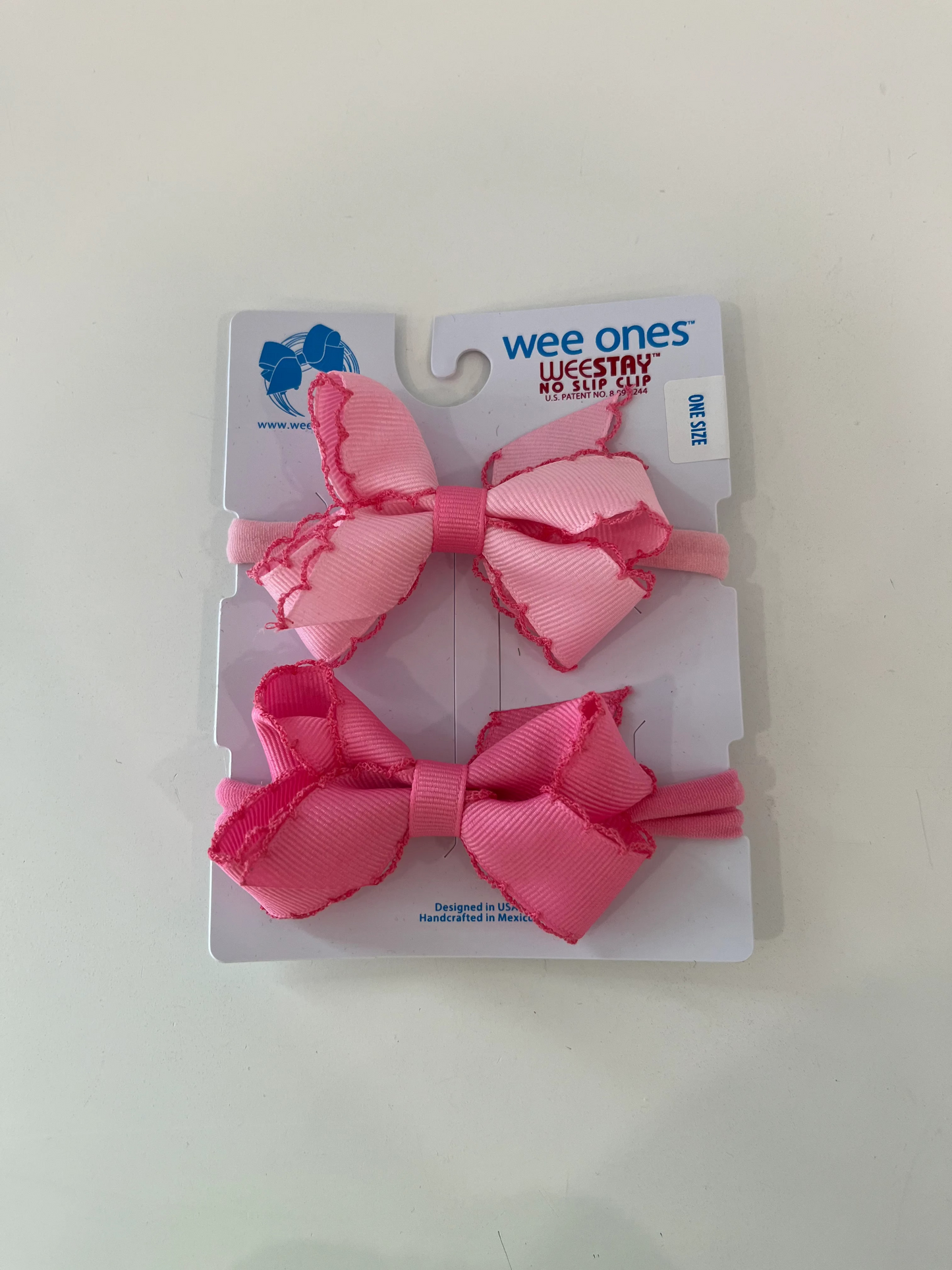 2 Pack Moonstitch Bows on Band | Light Pink & Hot Pink w/ Hot Pink Trim - Magpies Paducah