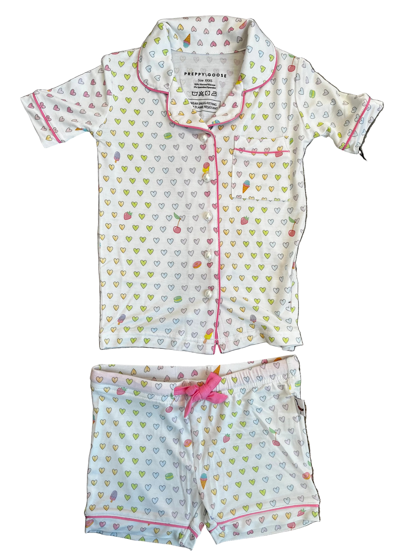Jersey PJ Short Set, Multicolor Heart - Magpies Paducah