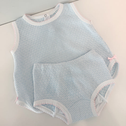 Sleeveless Contrast Trim Diaper Set, Blue/Pink Trim - Magpies Paducah
