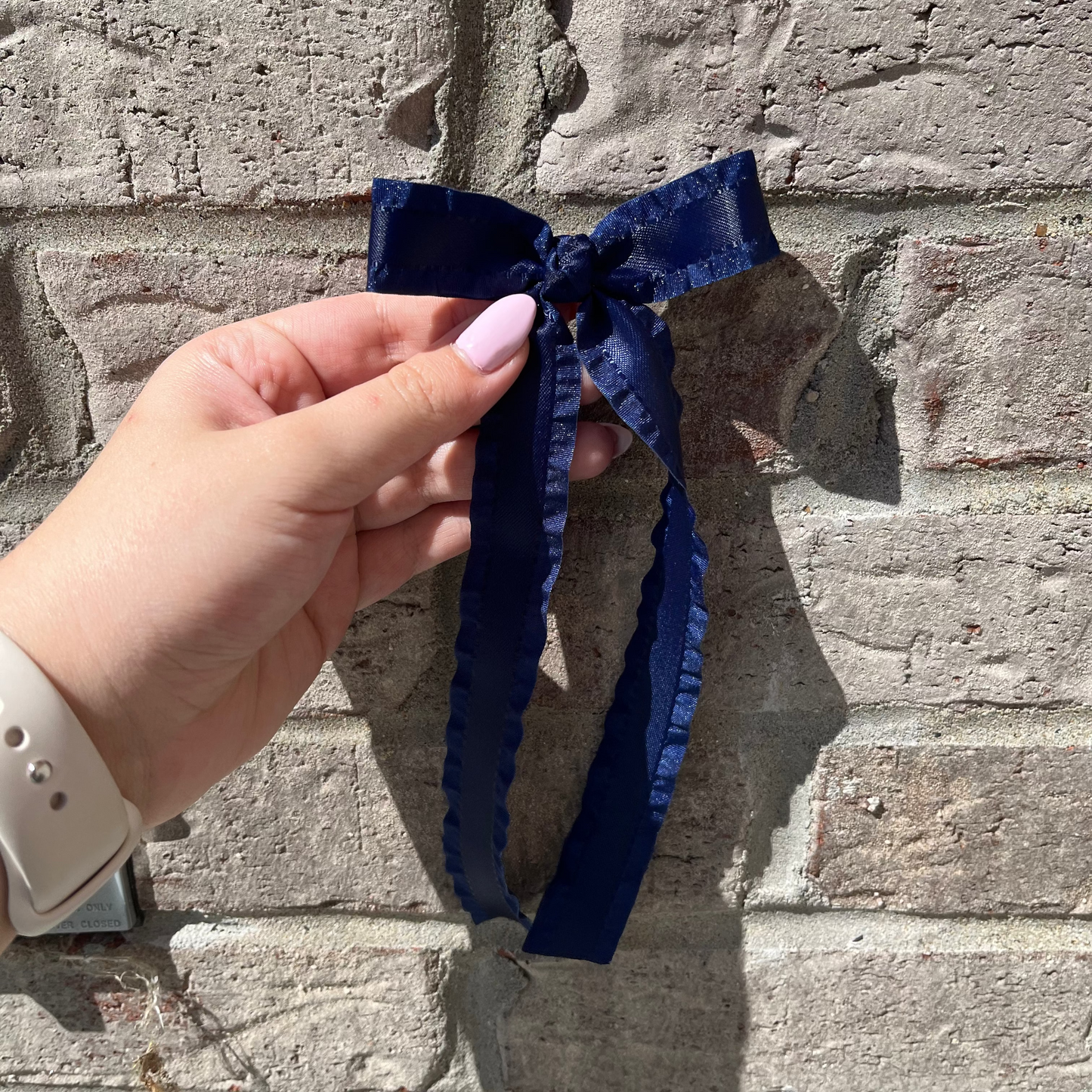 Mini Ruffle Ribbon Bow w/ Tails, Navy - Magpies Paducah