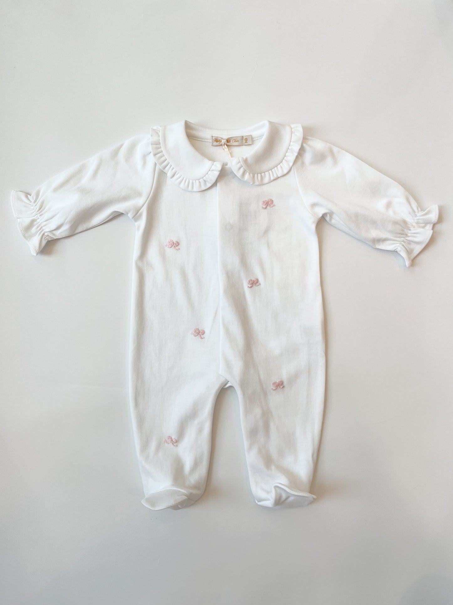 Collared Footie, Embroidered Little Bows
