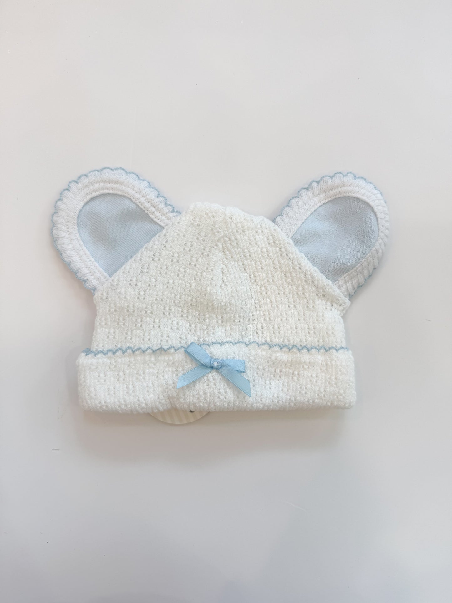 Bear Cap, White/Blue Pima Ears