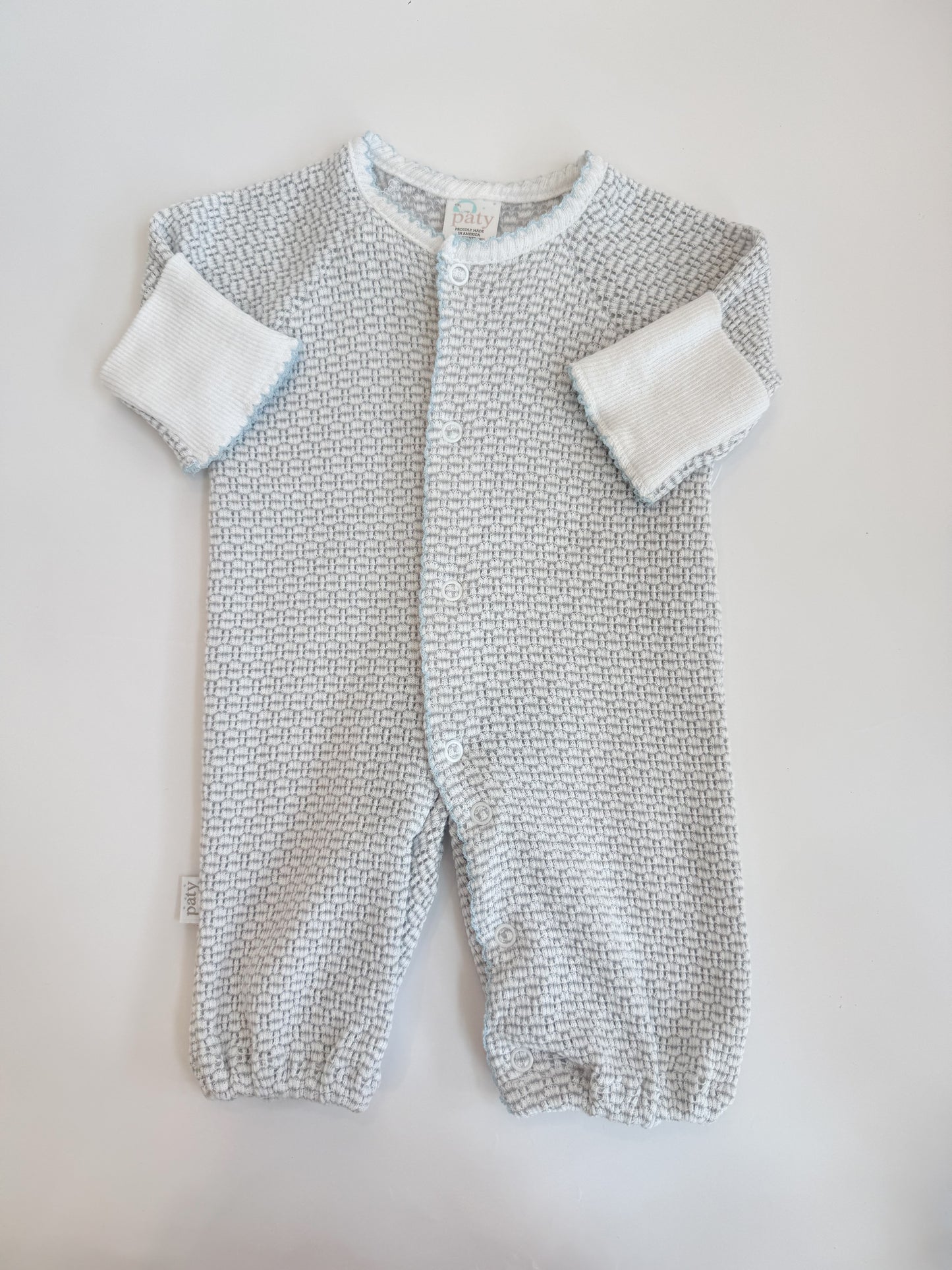 Knit Converter Gown, Grey w/ Blue Trim
