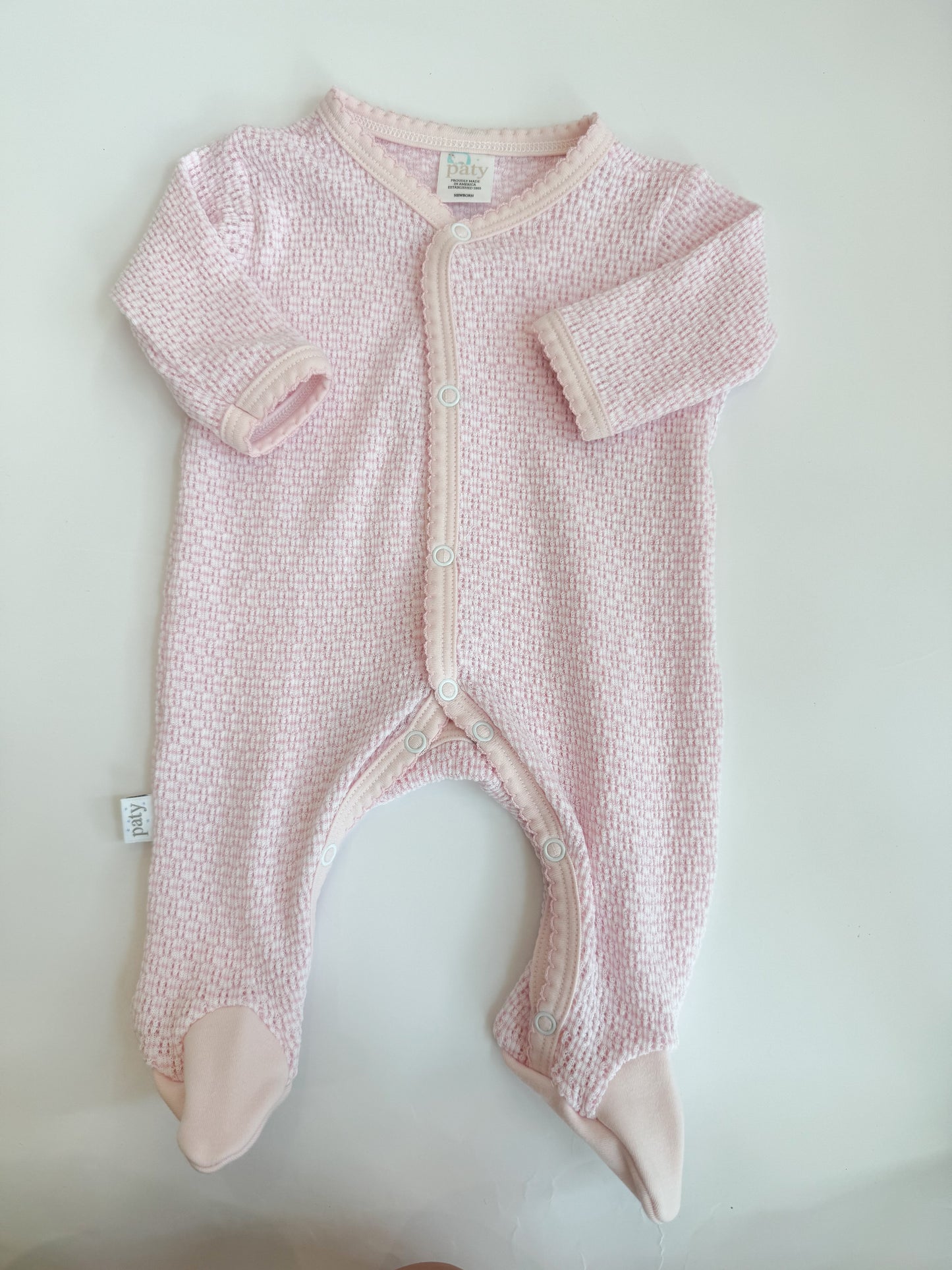 Long Sleeve Footie, Pink/Light Pink Trim