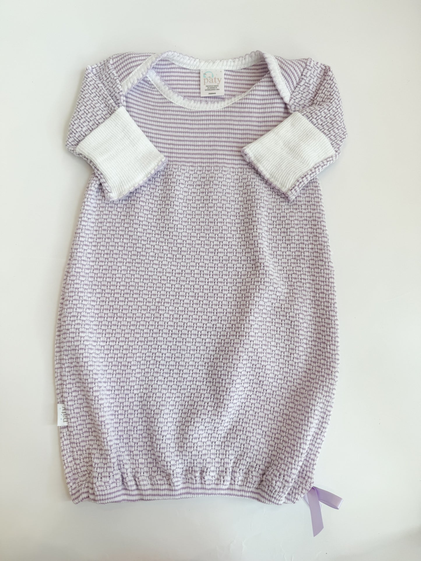 Overlap Shoulder Gown, Lavender + White Stripe