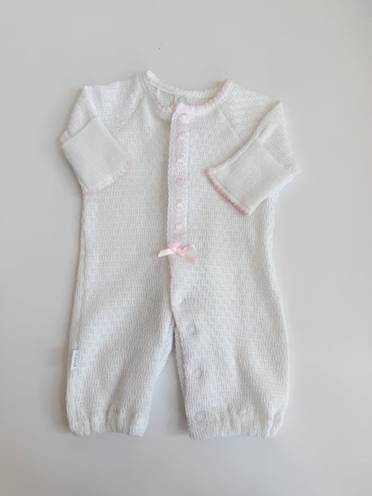 Pinstripe Converter w/ Eyelet Trim, White + Pink