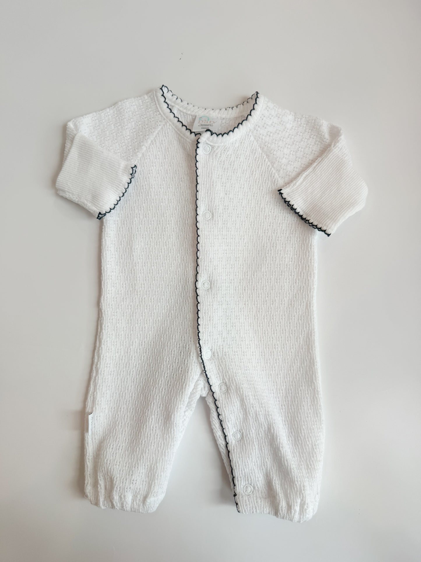 Knit Converter Gown, White w/ Navy Trim