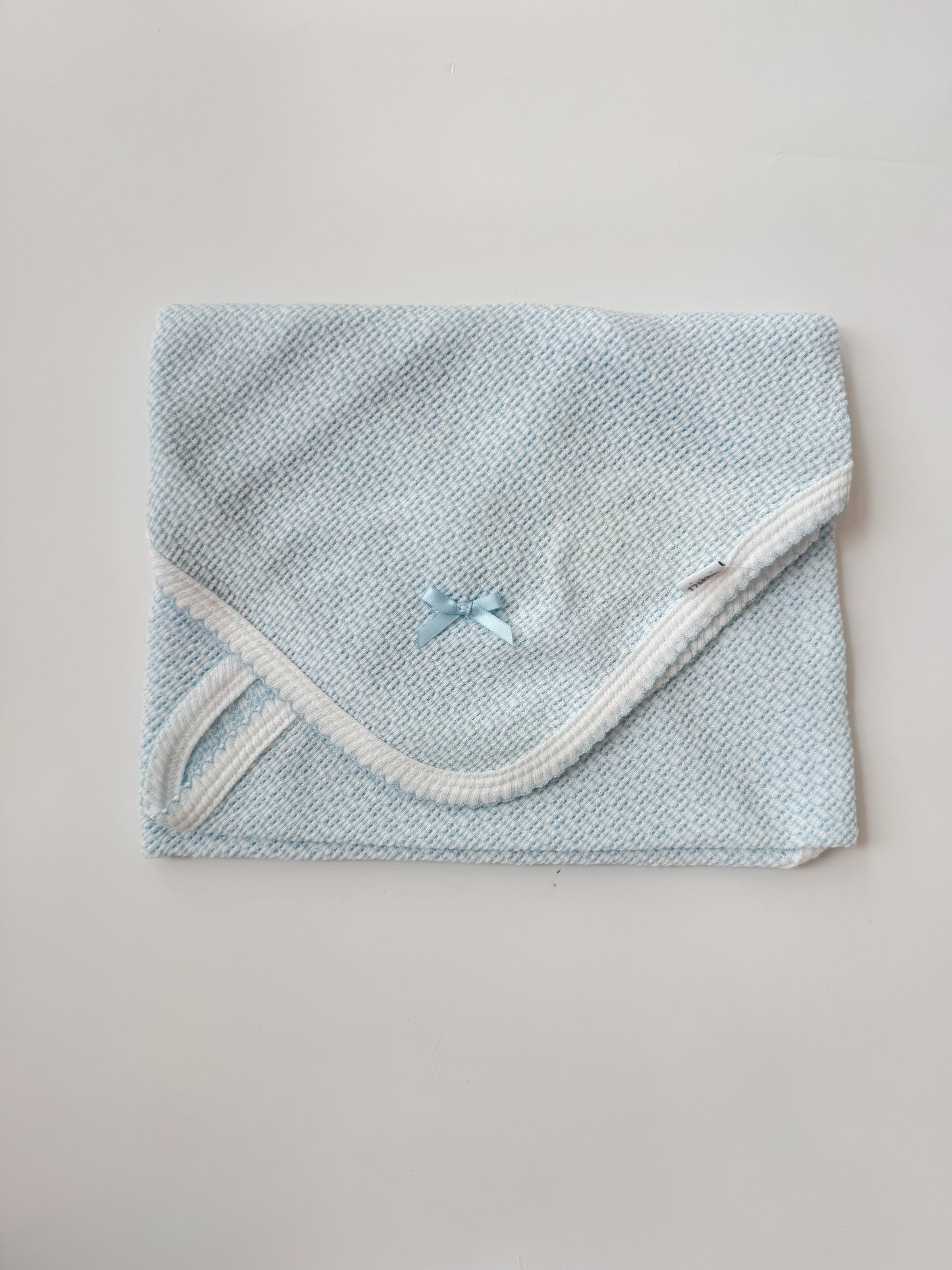 Knit Swaddle, Blue + White Trim w/ Bow