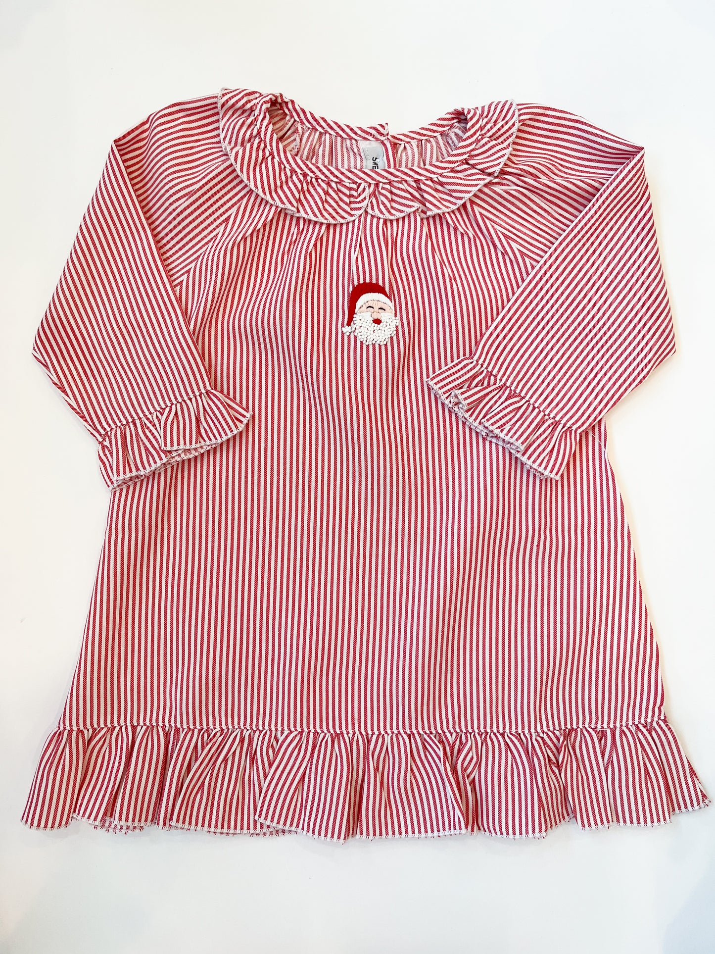 Red + White Stripe Santa Embroidery Pajama Gown