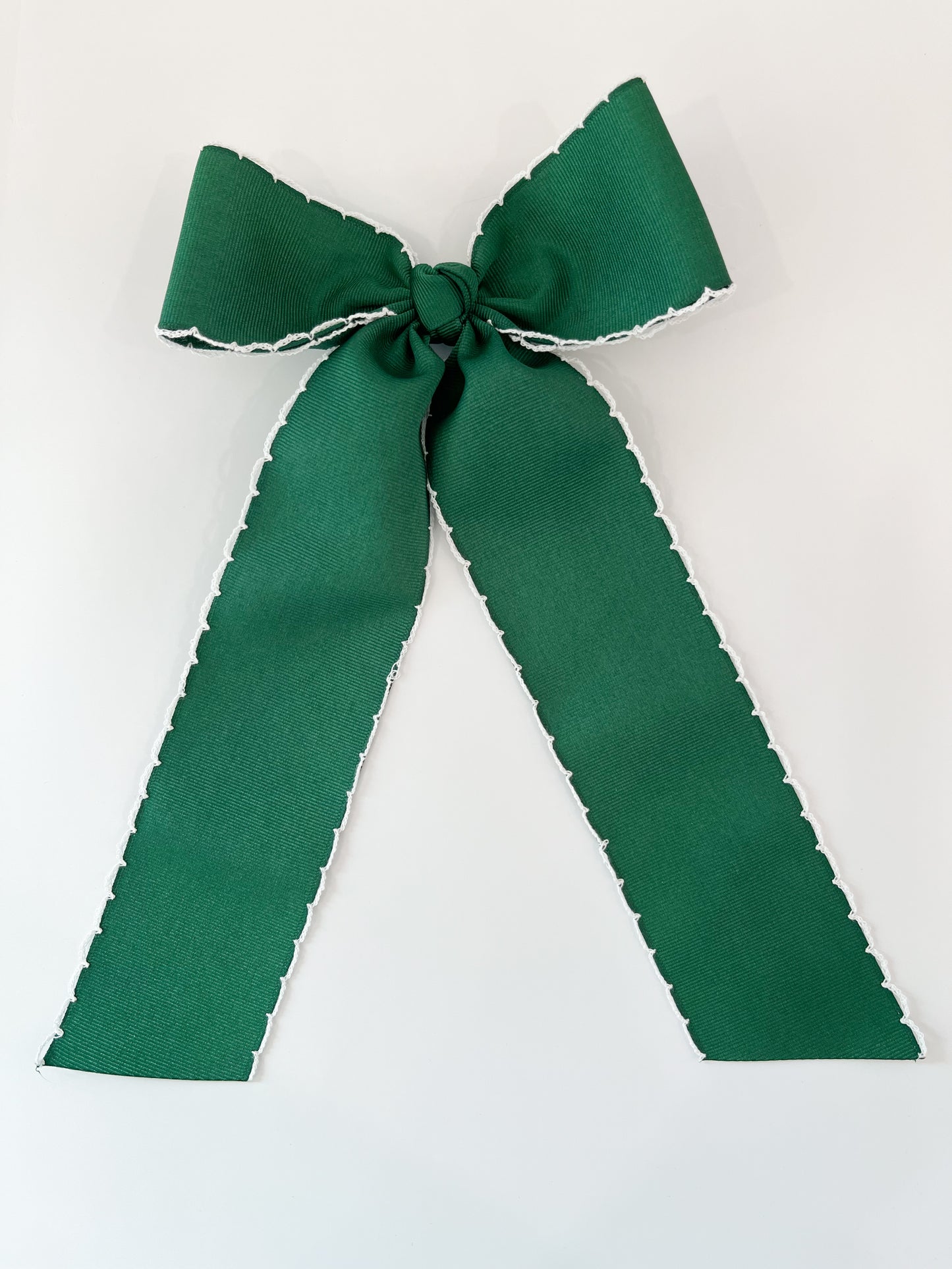 King Contrast Moonstitch Bow w/ Tails, Forest Green/White