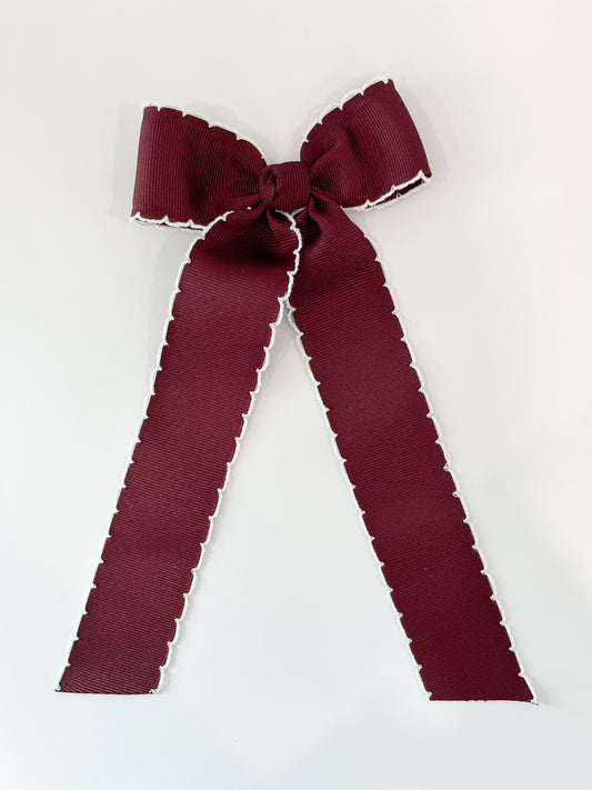 Medium Moonstitch Bow w/ Tails, Burgundy/White