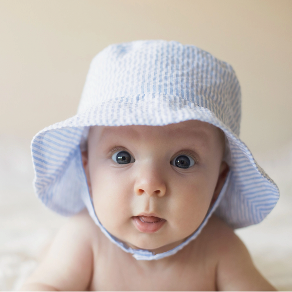 Light Blue Seersucker Sun Hat - Magpies Paducah