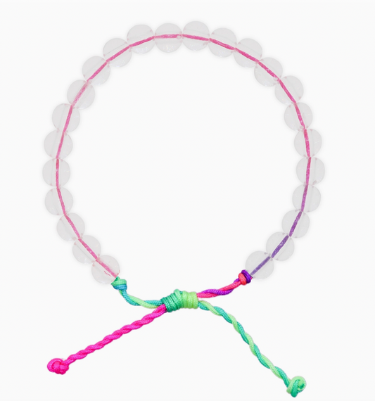 Adjustable Clear Beaded Bracelet, Neon Rainbow - Magpies Paducah
