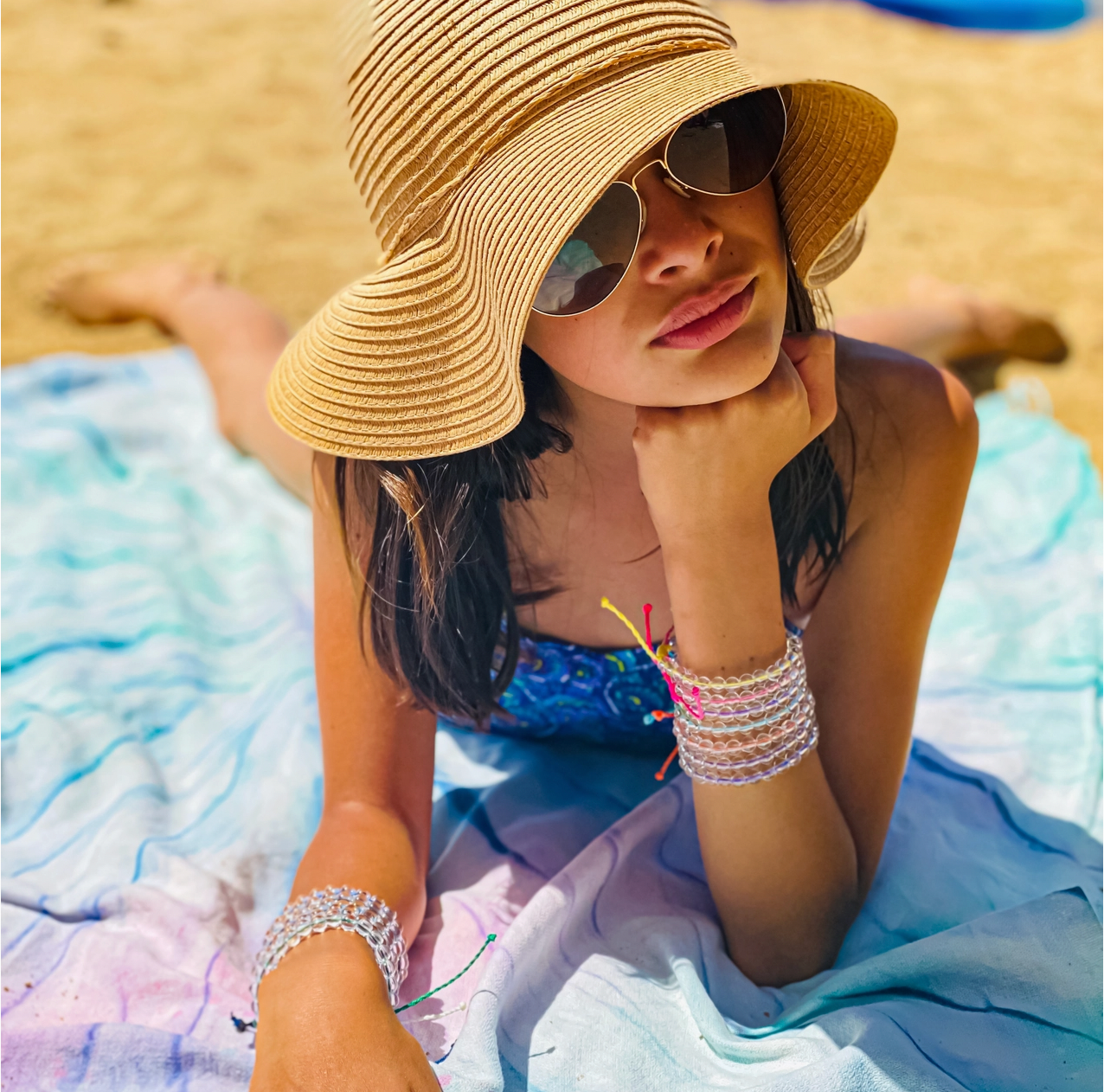 Adjustable Clear Beaded Bracelet, Neon Rainbow - Magpies Paducah
