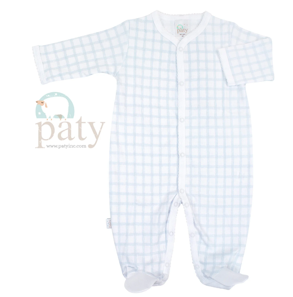 Gingham Footie Pima Cotton, Blue | 3m - Magpies Paducah