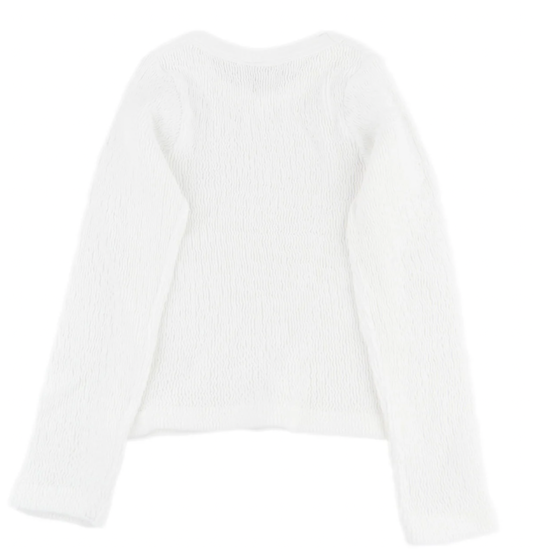 Smocked Long Sleeve Tee, White - Magpies Paducah