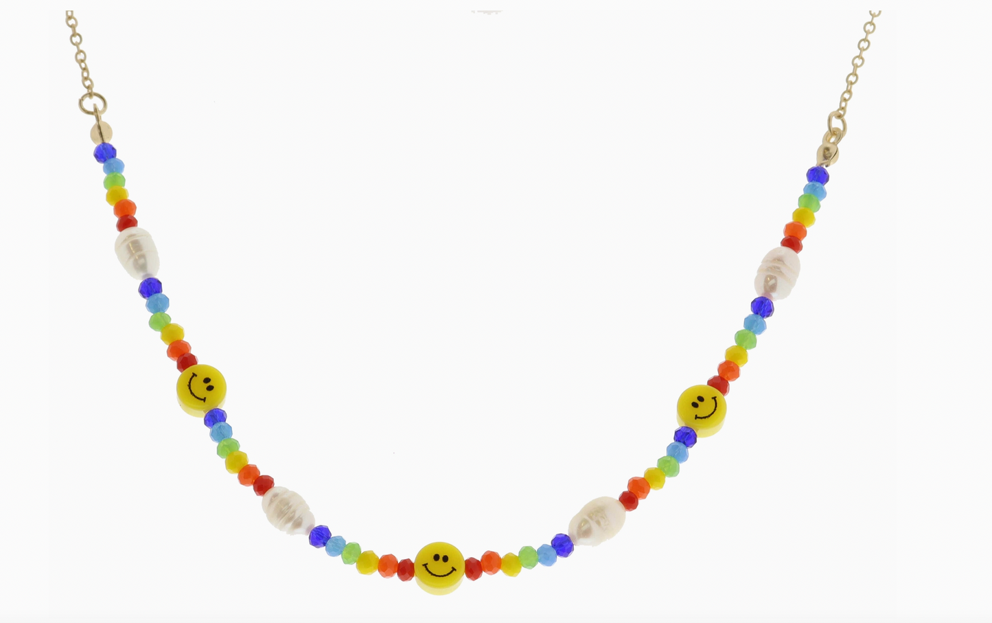 Rainbow Smiley Face Necklace, Pearl Accents - Magpies Paducah