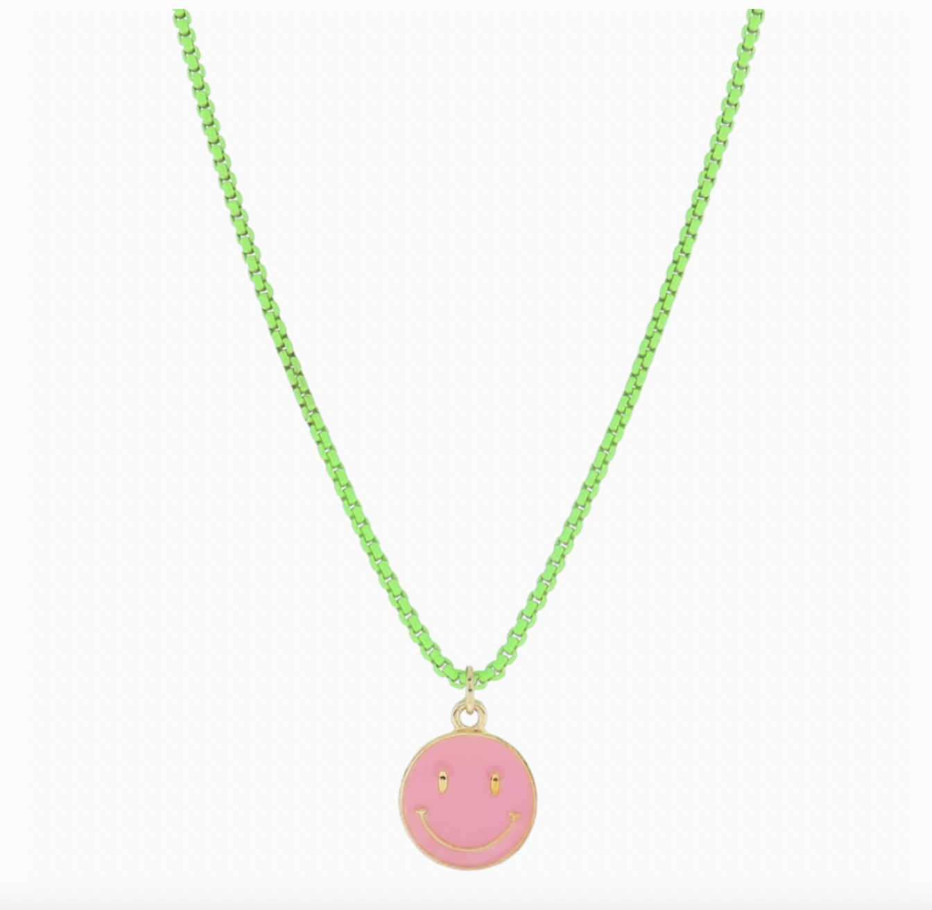 Pink Smiley Necklace, Lime Green Chain - Magpies Paducah