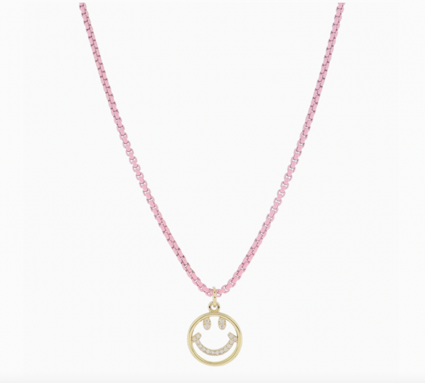 Pink Smiley Necklace, Light Pink Chain - Magpies Paducah
