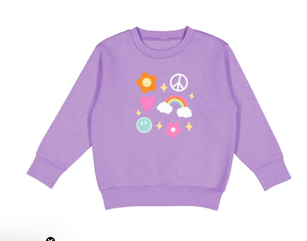 Happy Doodle Sweatshirt, Lavender - Magpies Paducah