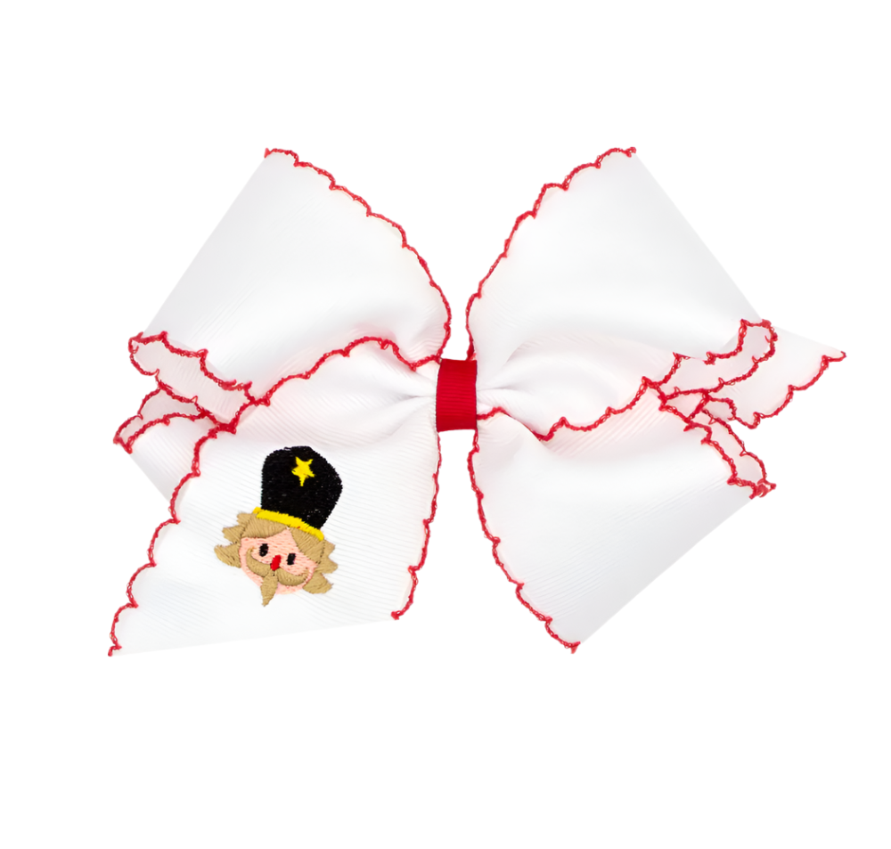 Medium Grosgrain Hair bow with Moonstitch Edge and Nutcracker Embroidery - Magpies Paducah