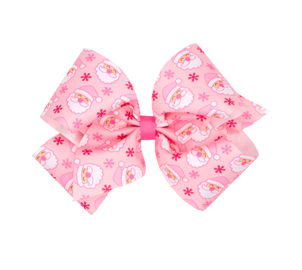 King Pink Santa Printed Grosgrain Hair Bow - Magpies Paducah