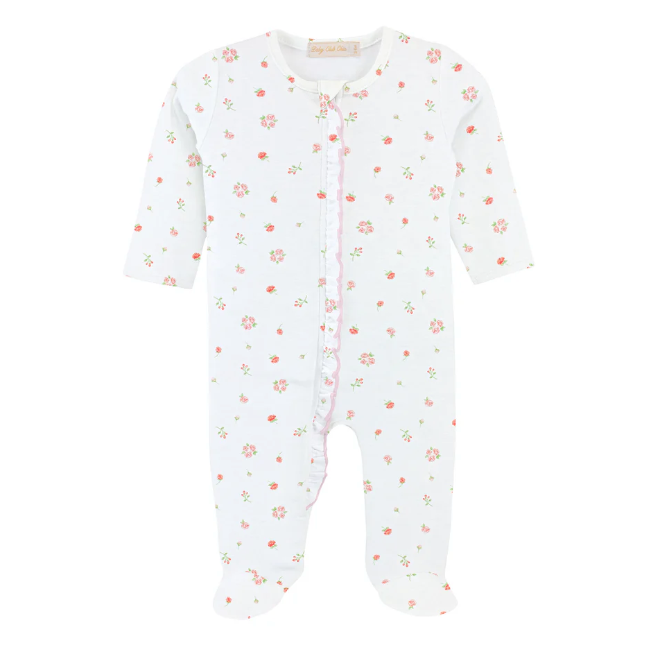 Zippered Ruffle Footie, Tiny Rosebud