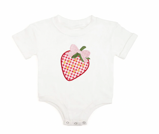 Strawberry Patchwork Short Sleeve Romper