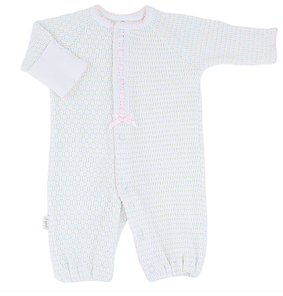 Mint w/ Pink Knit Pinstripe Converter with Eyelet Trim - Magpies Paducah
